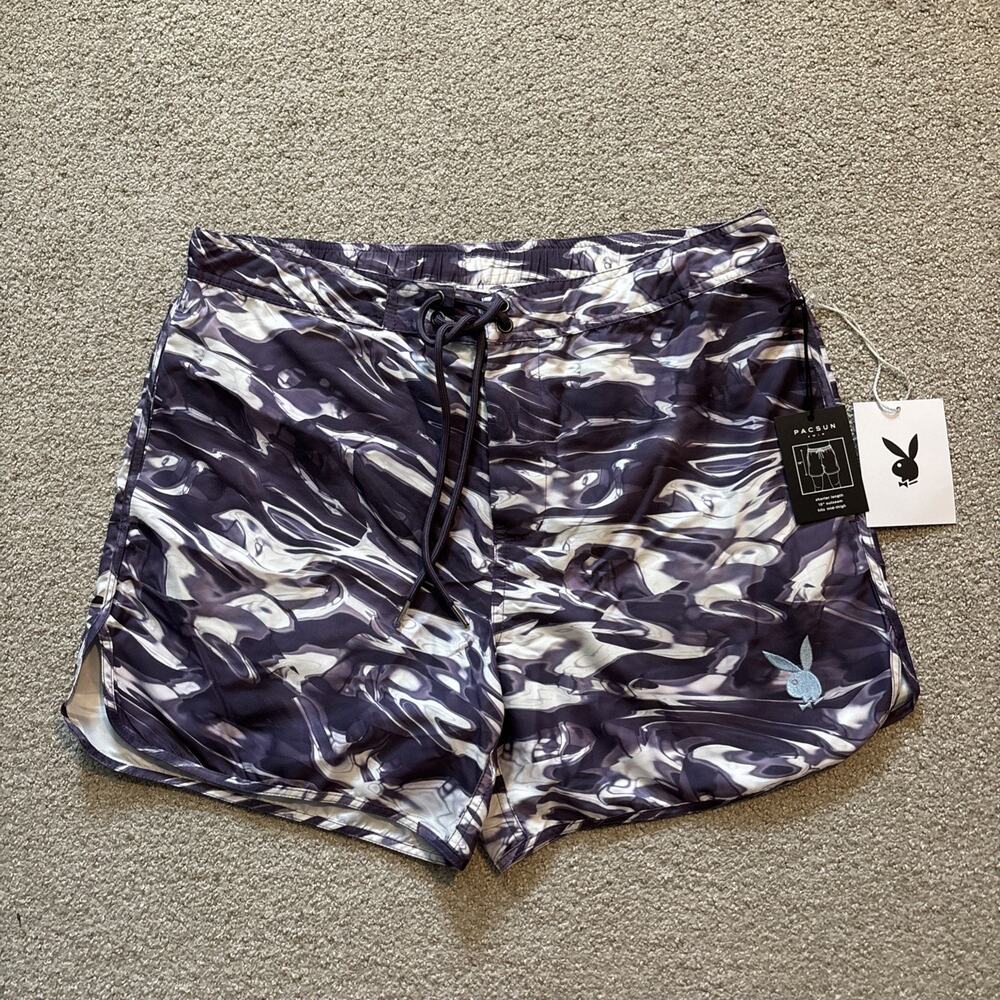 PacSun x Playboy Liquid Marble Purple Print Swim Boardshorts Men Sz Medium NWT